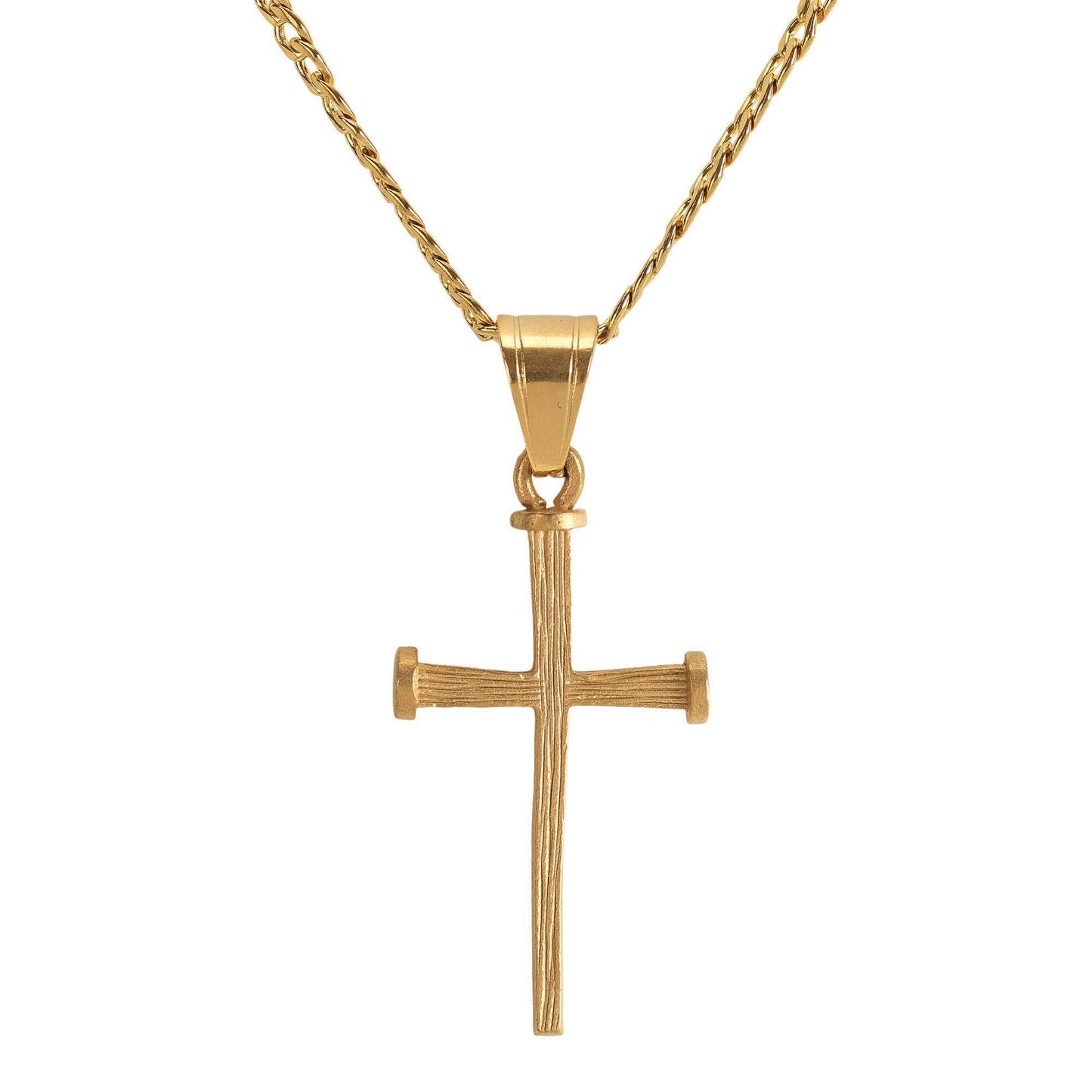 Men's Gold Plated Stainless Steel Nail Cross Necklace