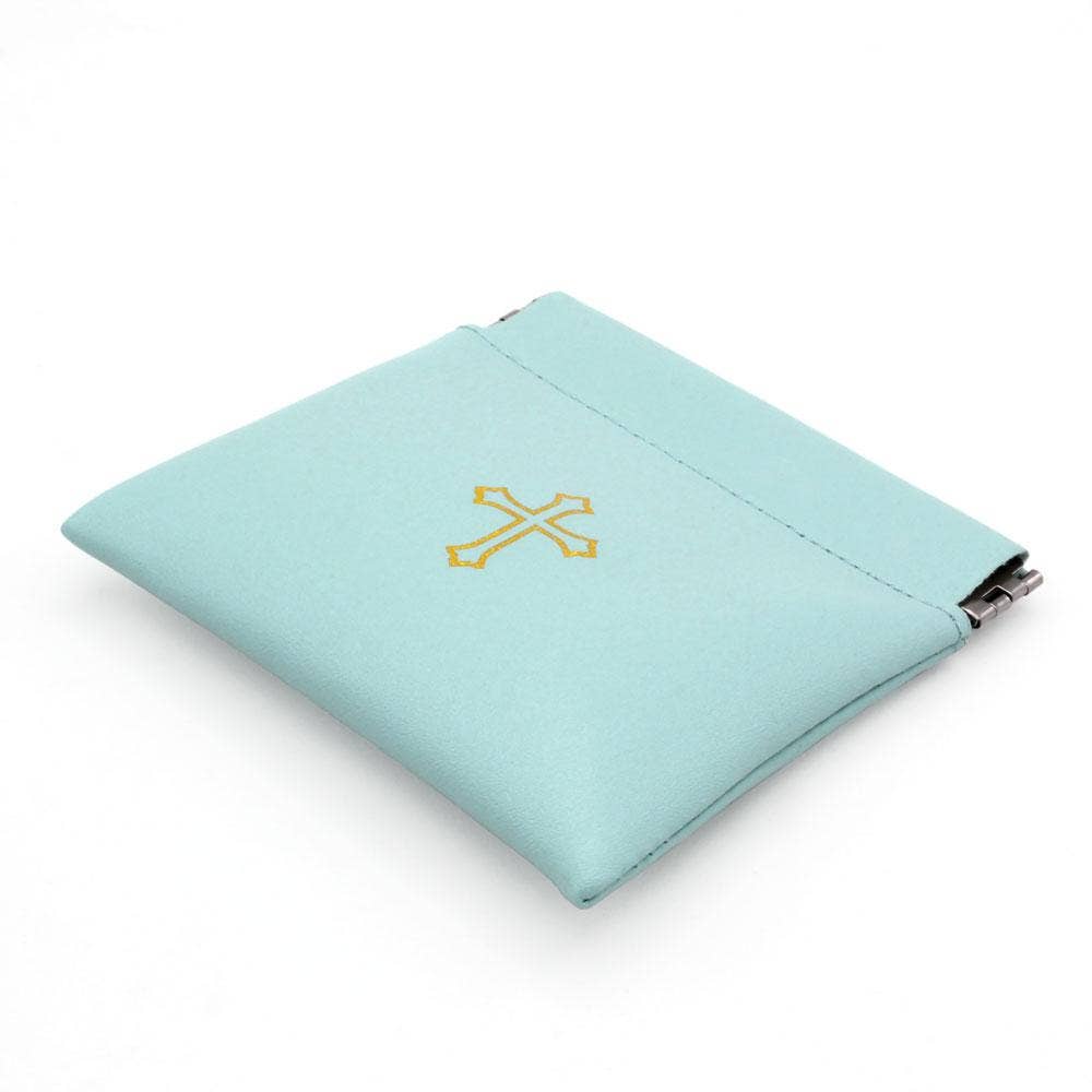 Light Blue Faux Leather Rosary Pouch