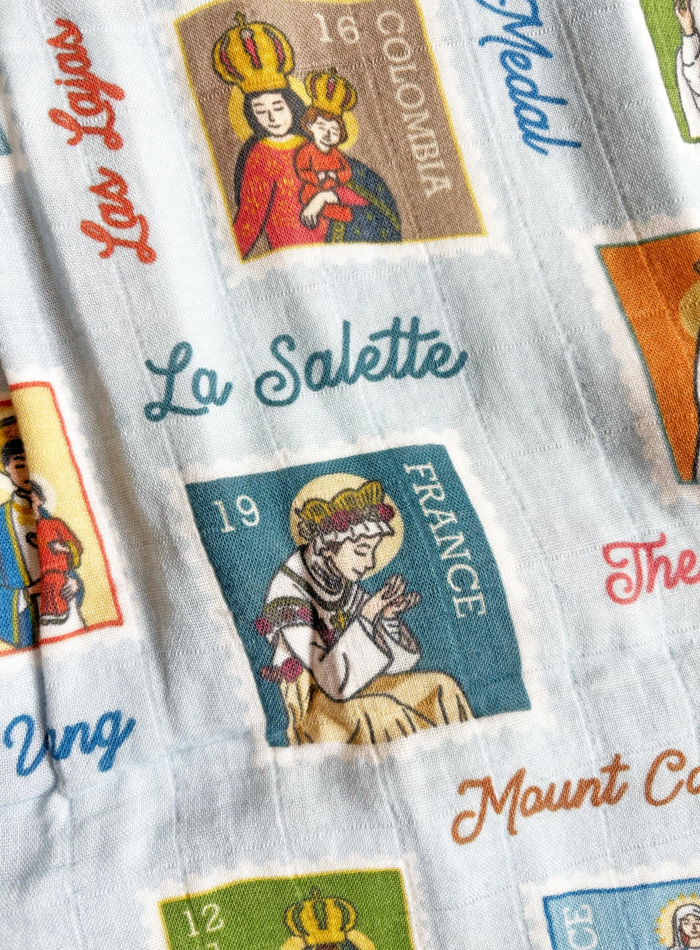 Ave Maria Post Muslin Deluxe Catholic Blue Swaddle