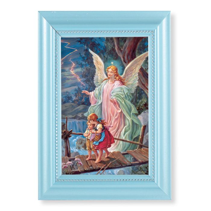 5 1/2" x 7" Pearlized Baby Blue Frame with a Guardian Angel Print