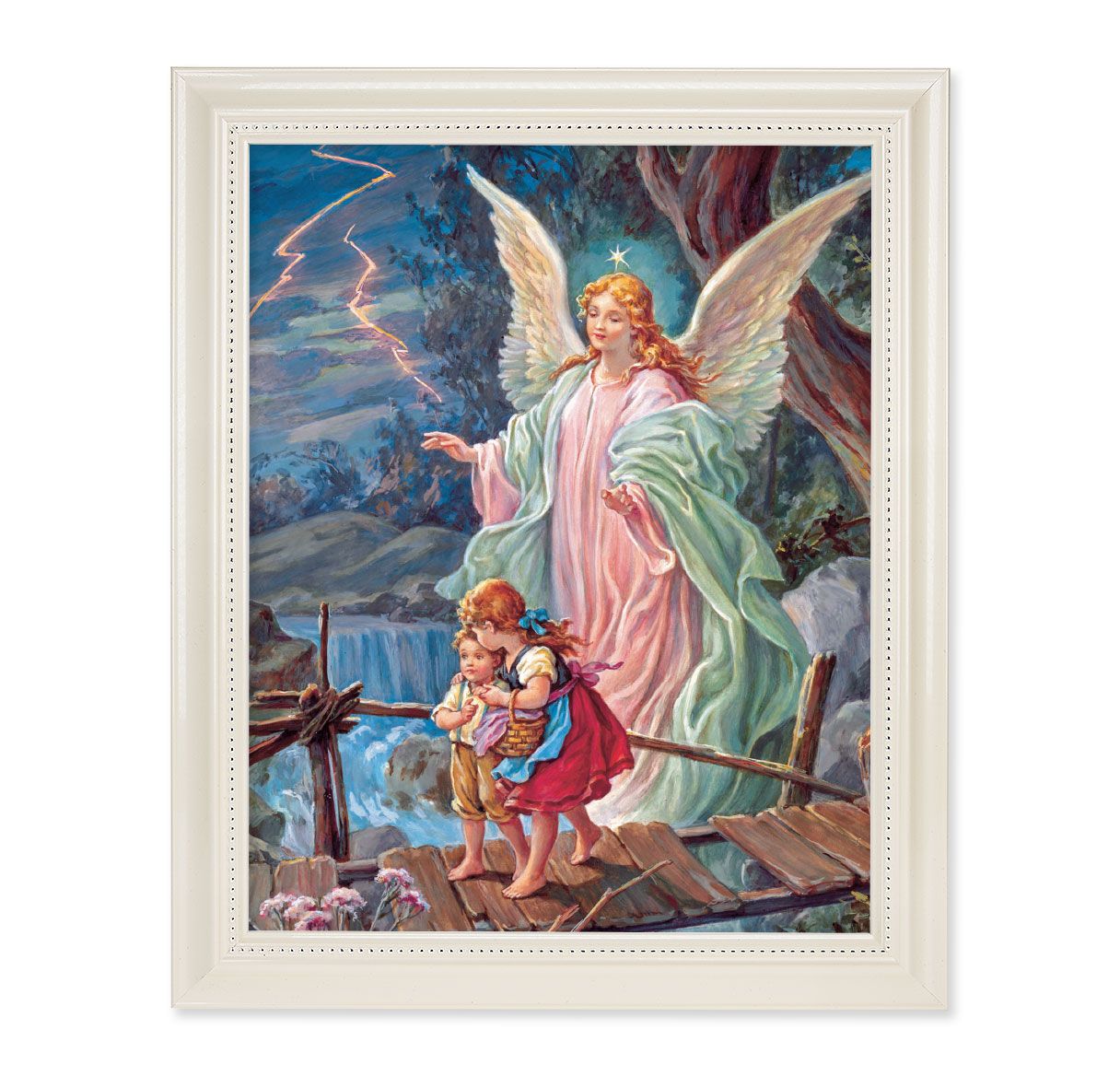 9 1/2" x 11 1/2" White Pearlescent Frame with an 8" x 10" Guardian Angel Print