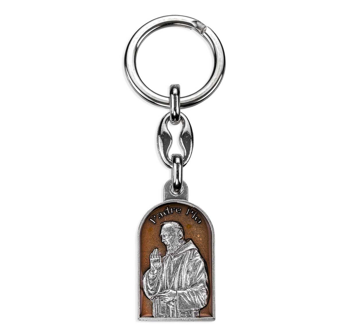 Padre Pio Keychain with Brown Epoxy