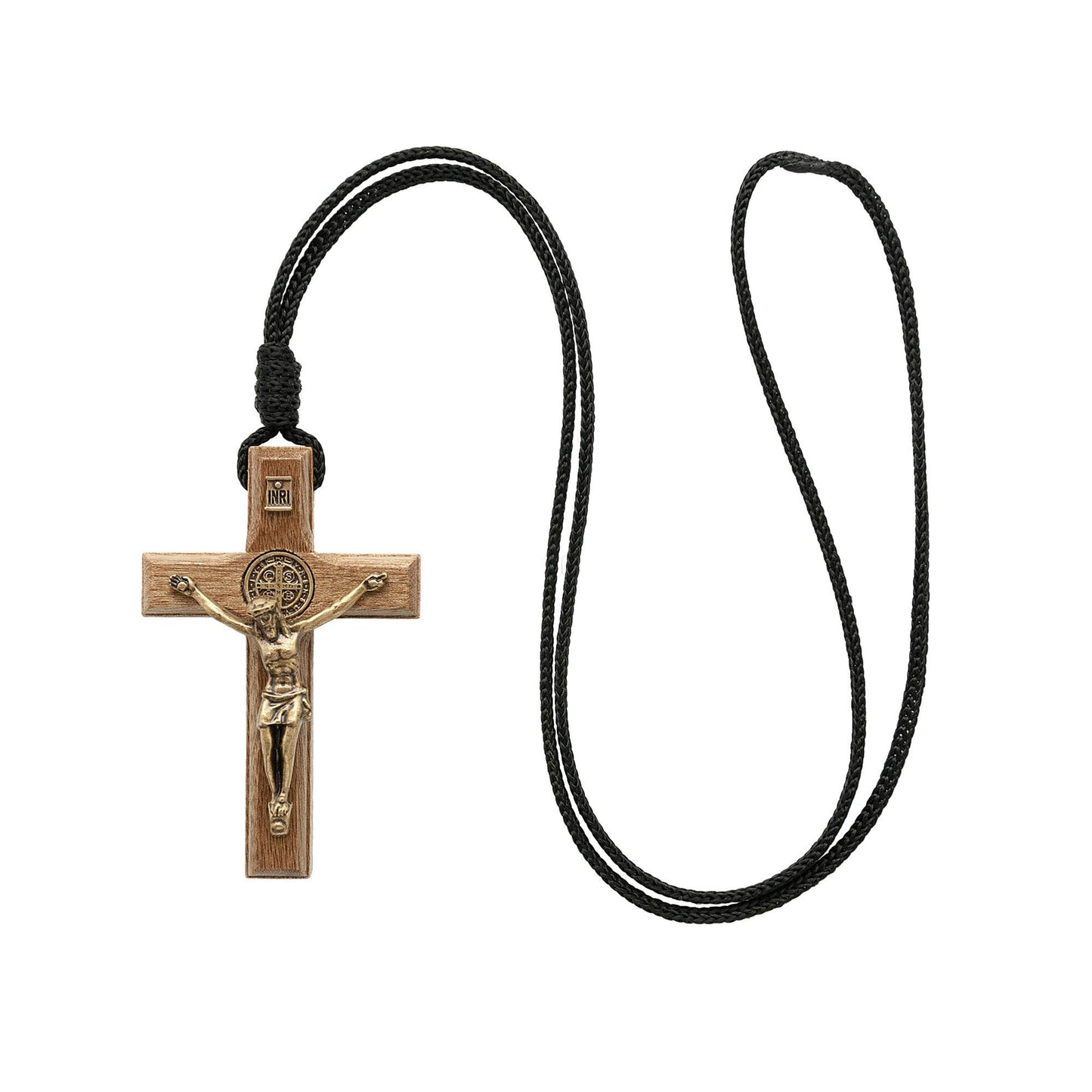 St. Benedict Wooden Crucifix Necklace 2.75"