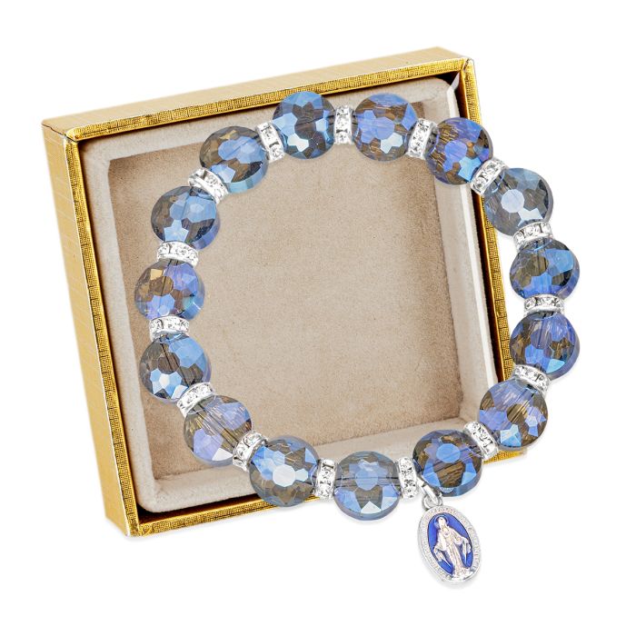 10mm Flat Sphere Midnight Blue Faceted Crystal with Rhinestone Dividers 7.5"