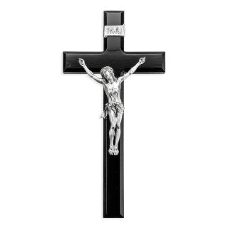 12" Black Cross with Antiqued Fine Pewter Corpus