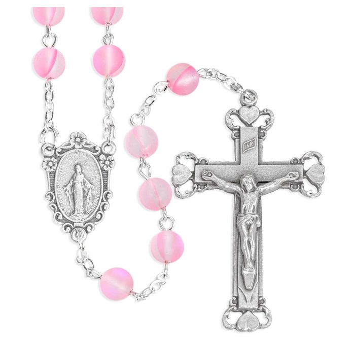 6mm Pink Cats Eye Glass Bead Rosary