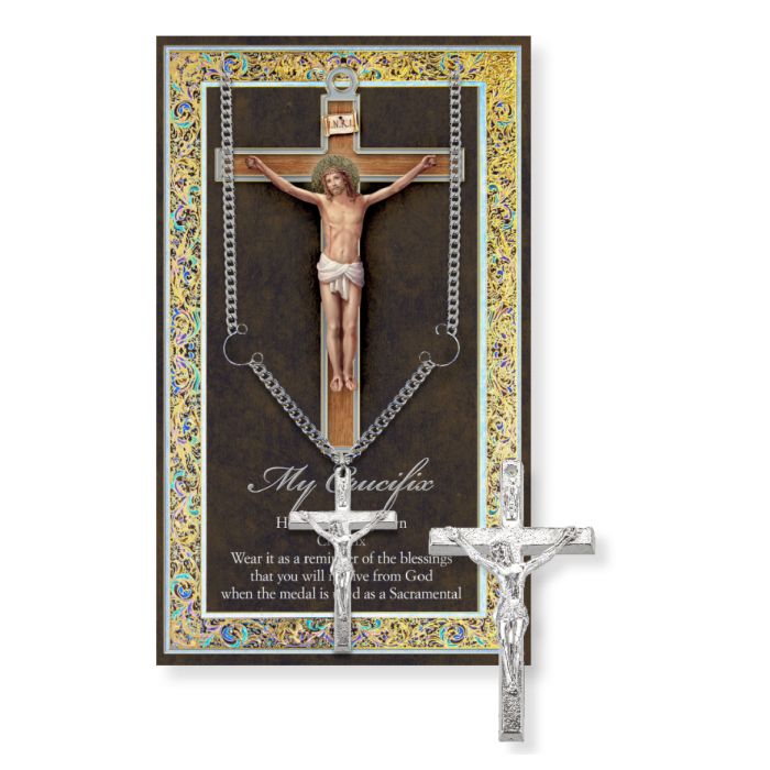 Crucifix Pewter Medal Necklace