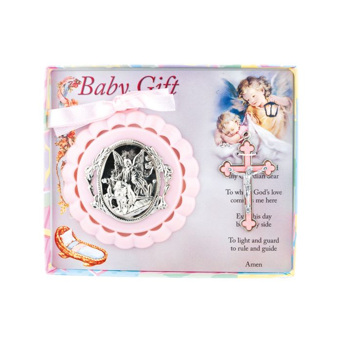 Crib medal and Crucifix Pink
