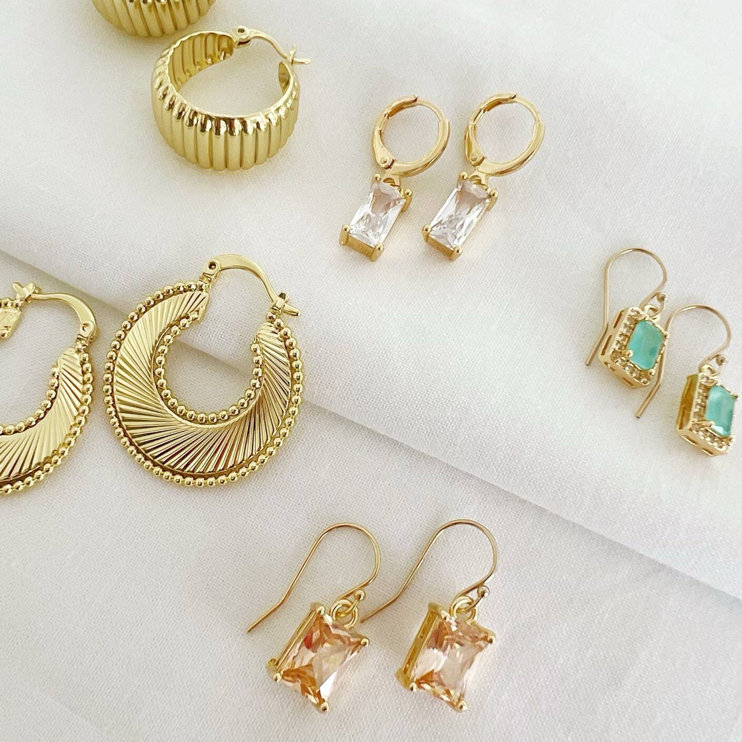 Taylor CZ Baguette Huggie Hoops Earrings Gold Filled