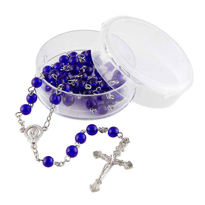 Blue Round Glass Bead Rosary