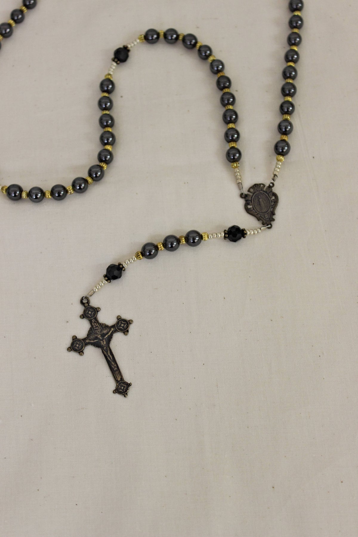LFC-MMHR Miraculous Medal Antique Bronze/Hematite Rosary 19"