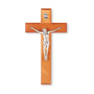 10" Cherry Wood Cross with a Fine Pewter Corpus