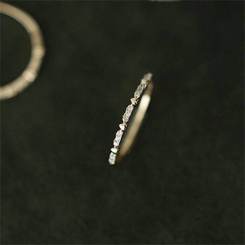 Heart Pave Setting Thin Stacking Ring in 925 Sterling Silver