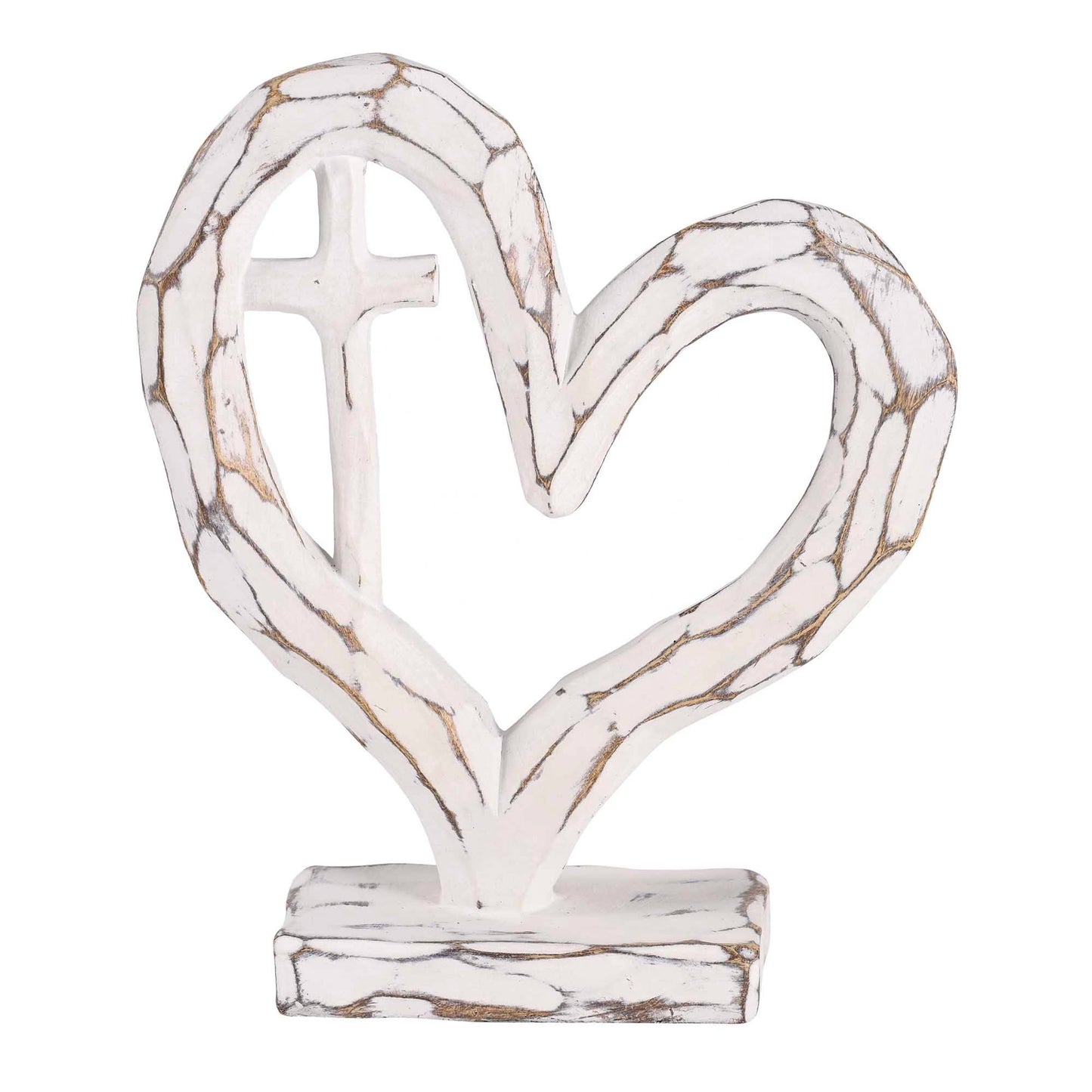 Tabletop Heart With Cross White 6H