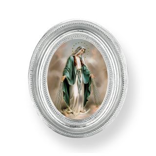 3 1/2" x 4 1/2" Silver Oval Frame with an Our Lady of Grace Print-P65
