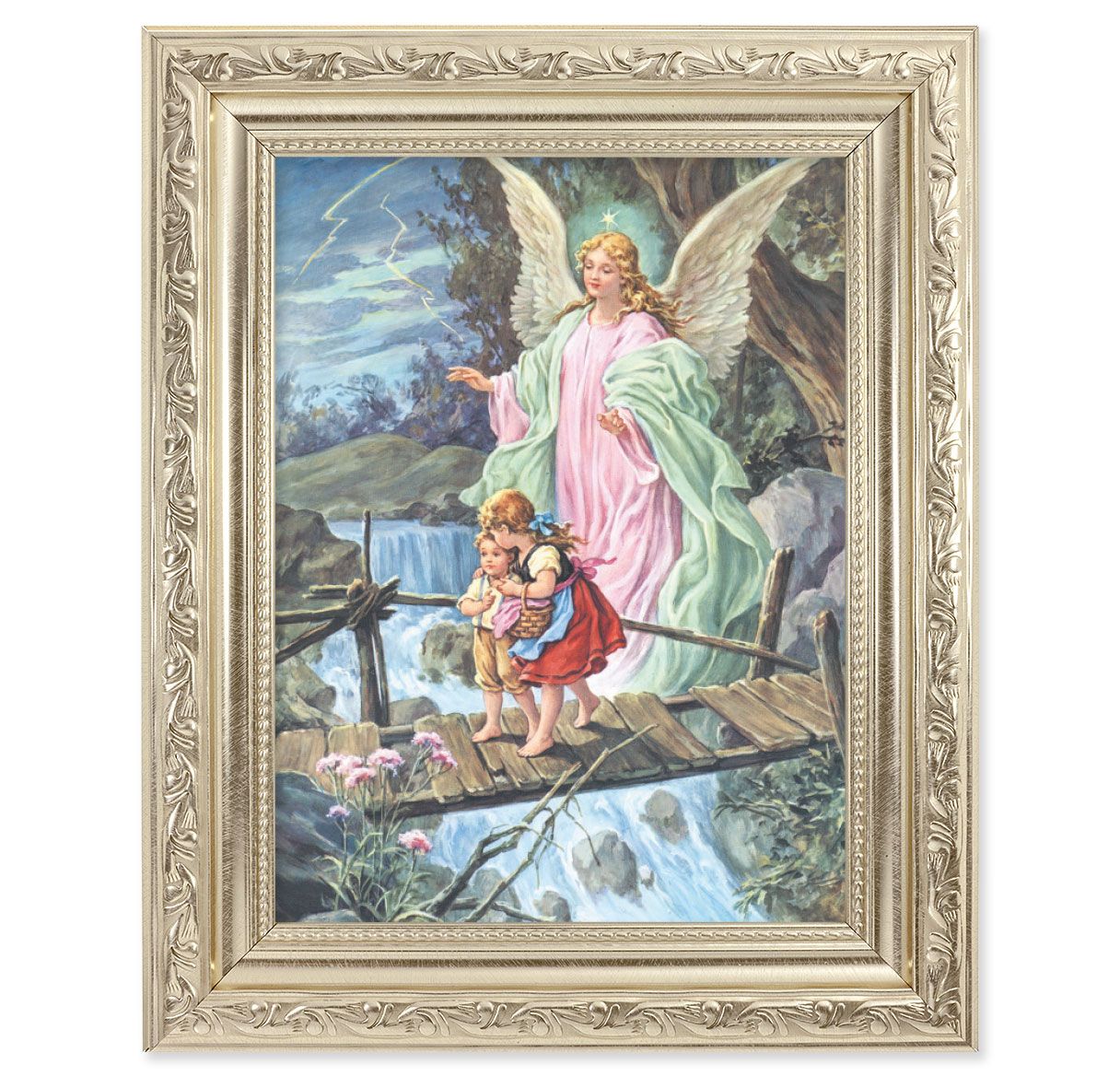 8.25" x 10.25" Silver Ornate Frame with a 6" x 8" Guardian Angel Print