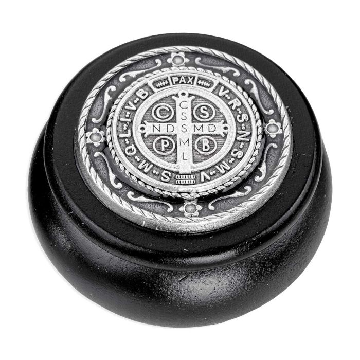 Saint Benedict Cross Black Wood & Black Epoxied Silver Metal Keepsake Box
