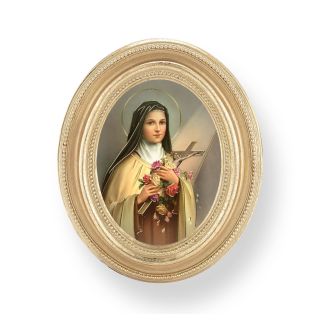 3 1/2" x 4 1/2" Gold Oval Frame with a Saint Therese Print-P65