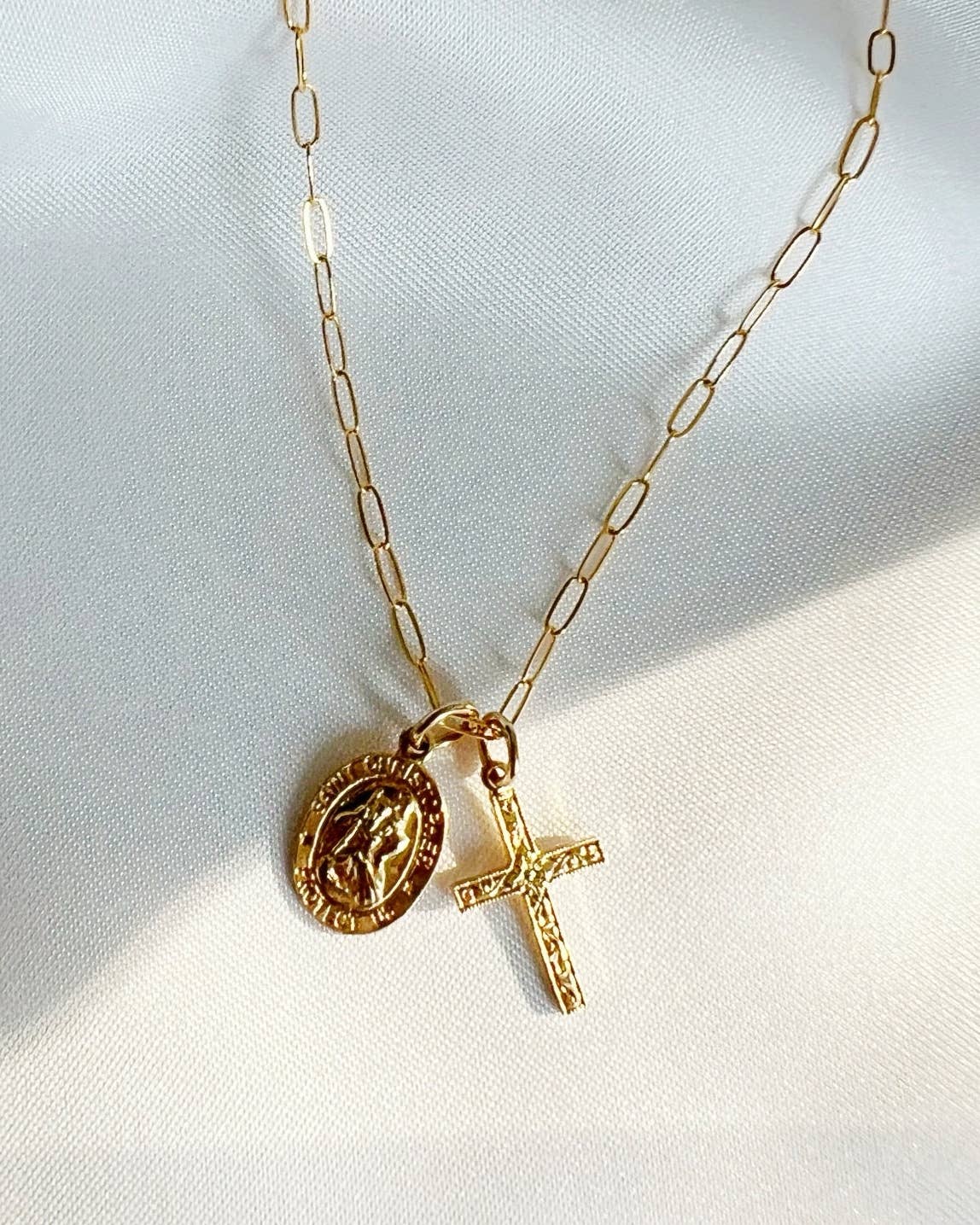 Saint Christopher Religious Charm Necklace Gold Filled