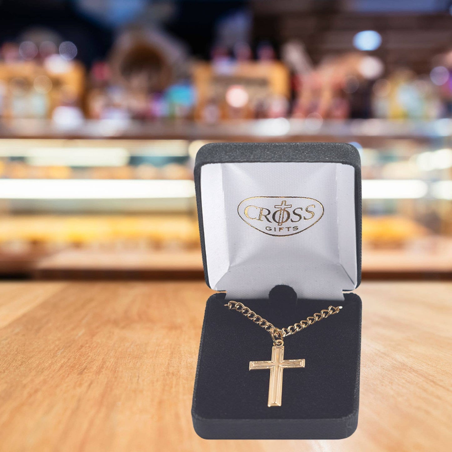 Gold Plated Large Box Cross Necklace