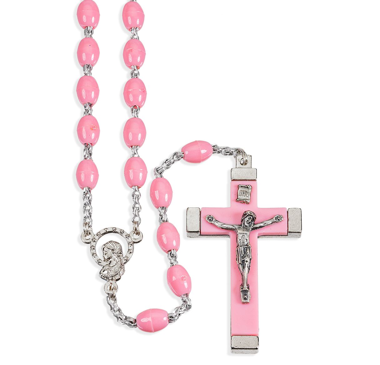 Pink Acrylic Bead Rosary with Metal Bound Crucifix