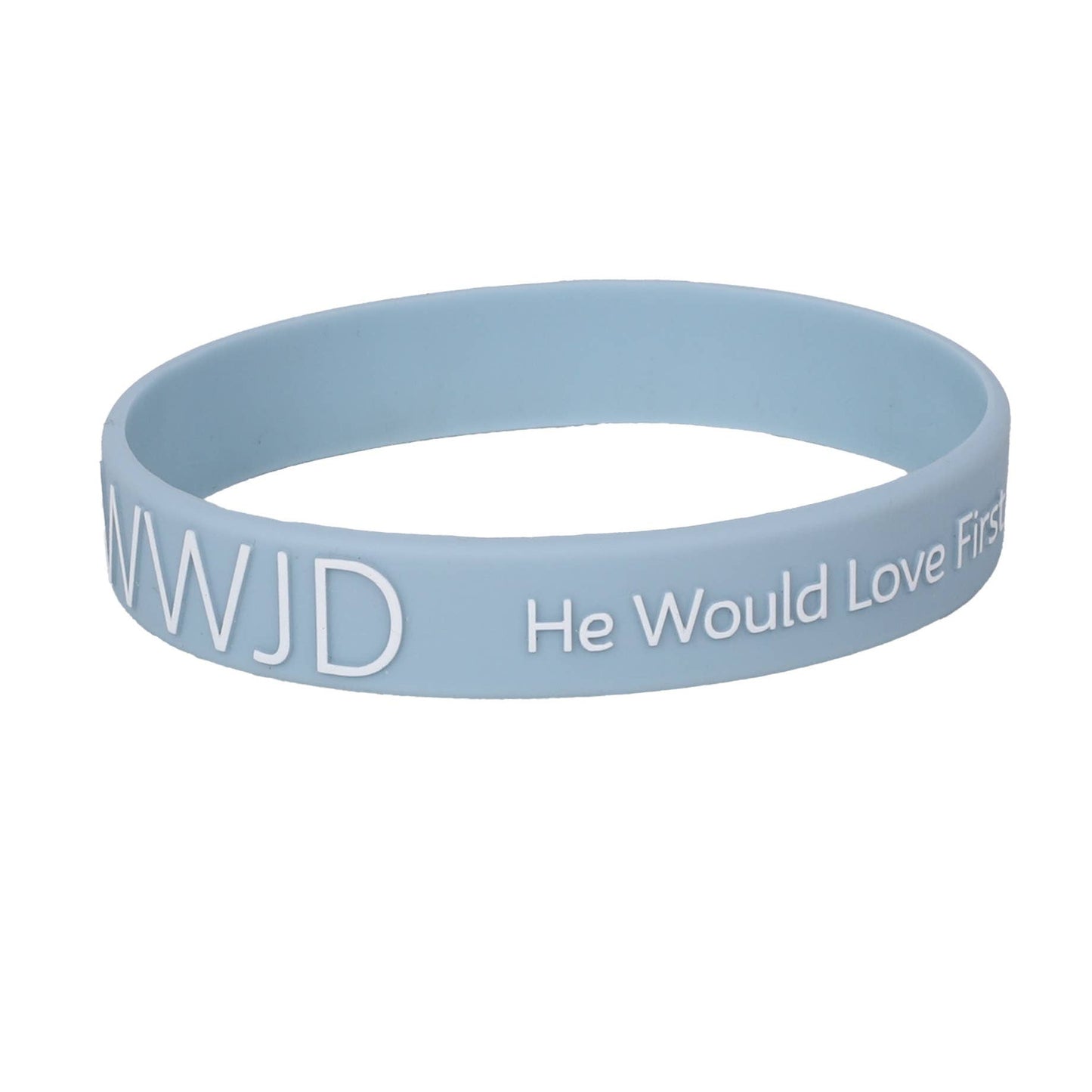Silicone Bracelet - WWJD He Would Love First - Lt Blue - Pk12