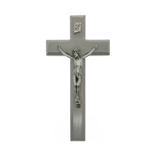 10" Grey Wood Crucifix with Antiqued Pewter Corpus