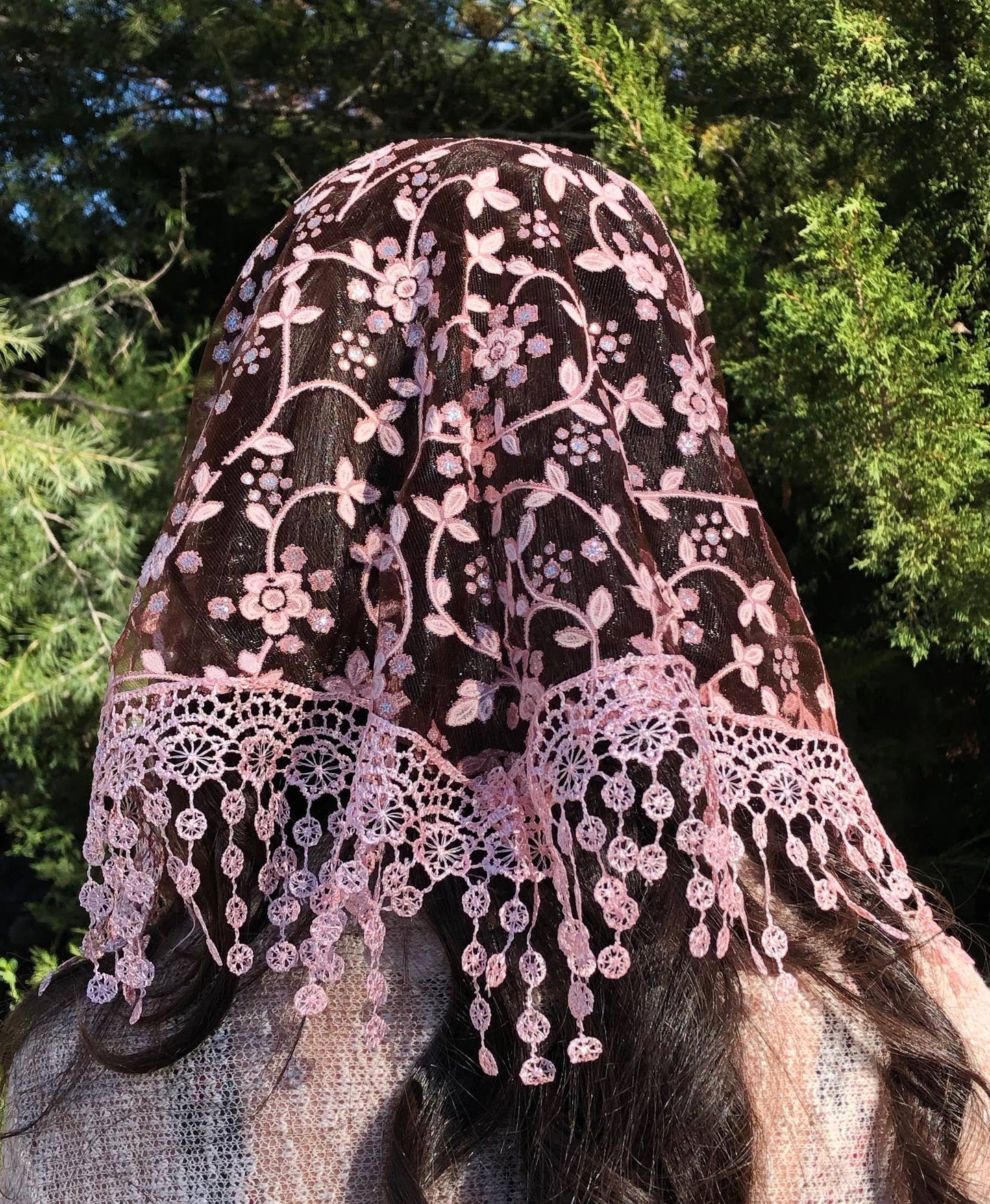 Cherry Blossom Church Veil - BURGANDY 48″ x 13″ (MOQ 2 )