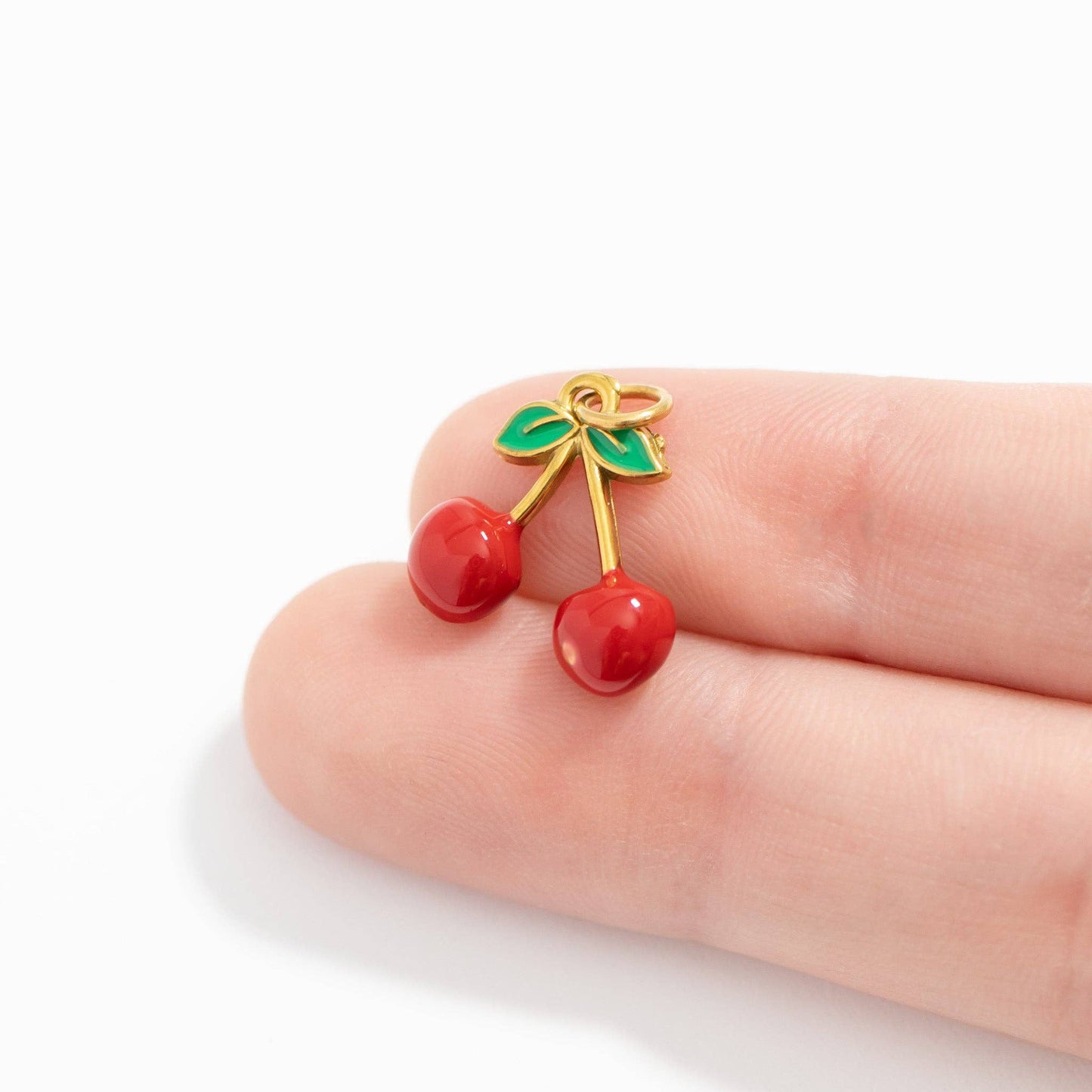 18K Gold PVD Stainless Steel Red Cherry Fruit Charm