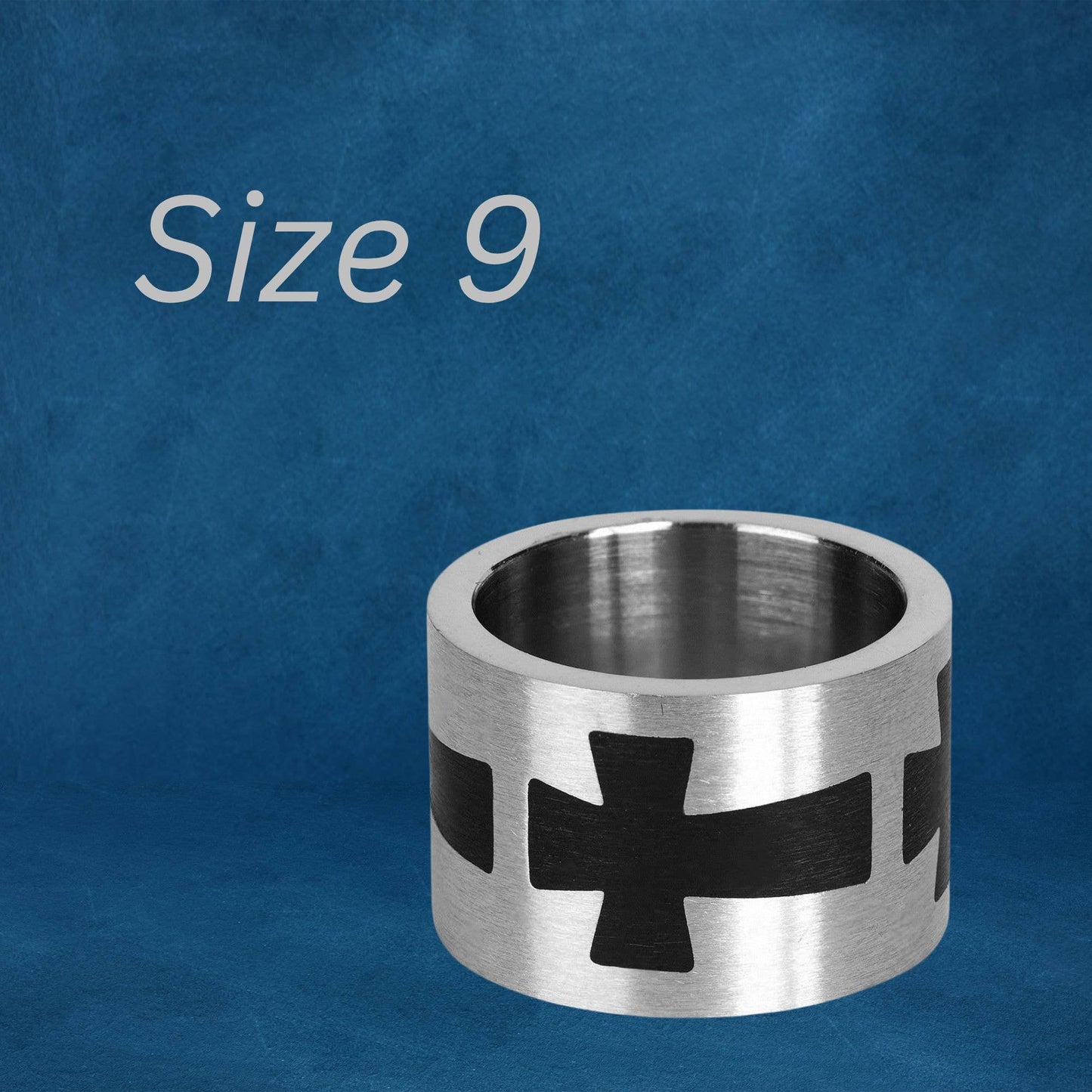 Stainless Black Horizontal Cross Ring Size 9