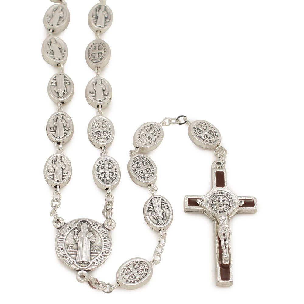 Rosary Metal Beads St Benedict Brown Enameled Crucifix