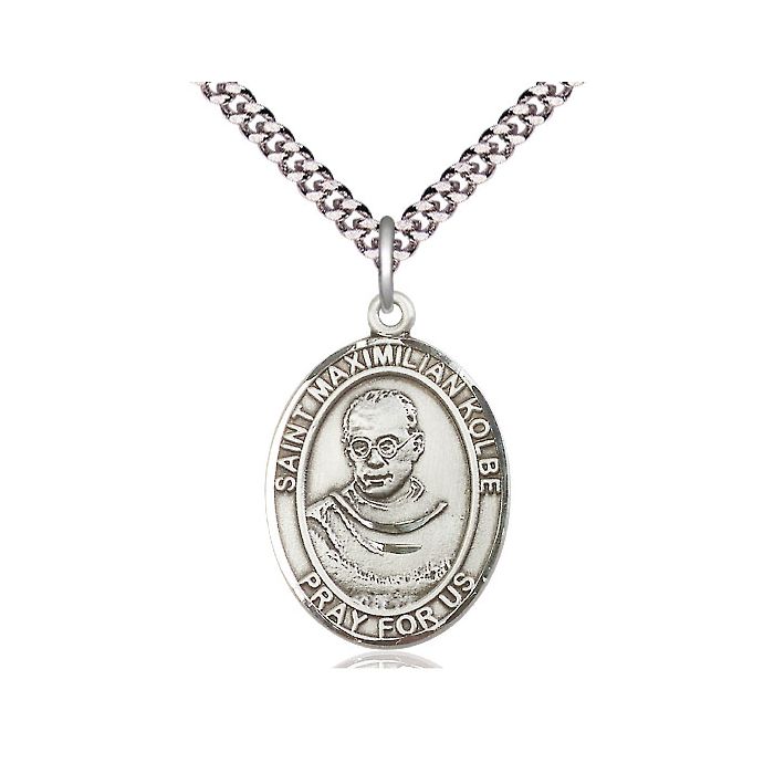 Sterling Silver Saint Maximilian Kolbe Necklace 24" Chain