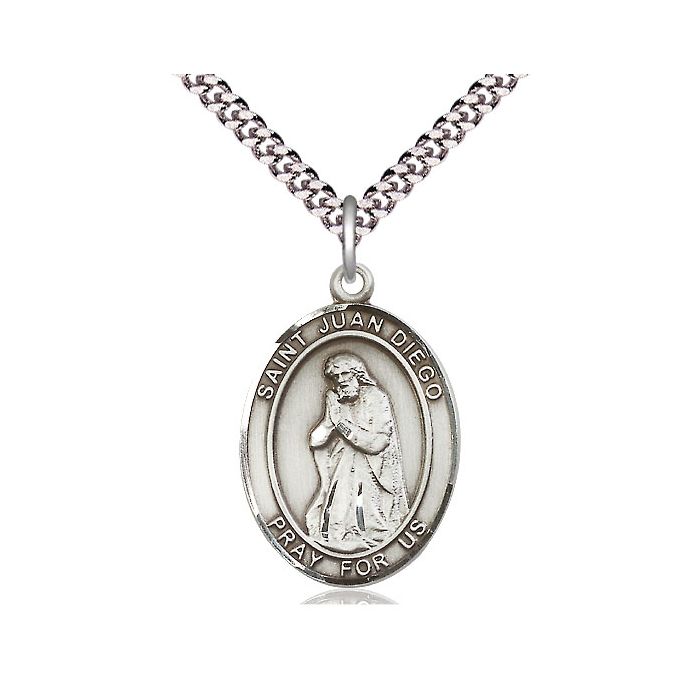 Sterling Silver Saint Juan Diego Medal 24" Chain