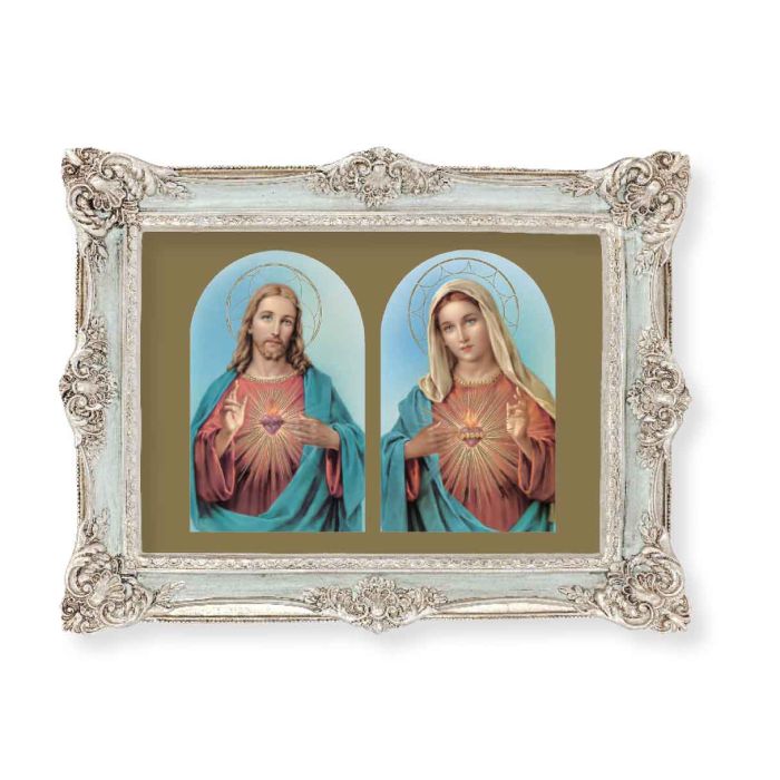 6 3/4" x 8 3/4" Powder Blue and Silver Frame with a 5 x 7 Sacred Hearts Print