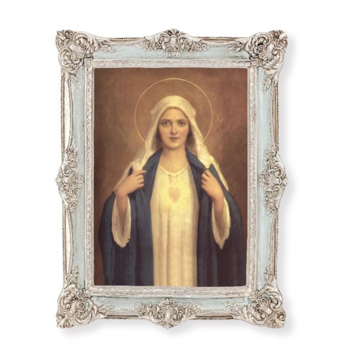 6 3/4" x 8 3/4" Powder Blue and Silver Frame with a 5 x 7 Chambers: Immaculate Heart of Mary Print