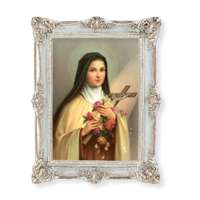 6 3/4" x 8 3/4" Powder Blue and Silver Frame with a 5 x 7 St. Therese Print