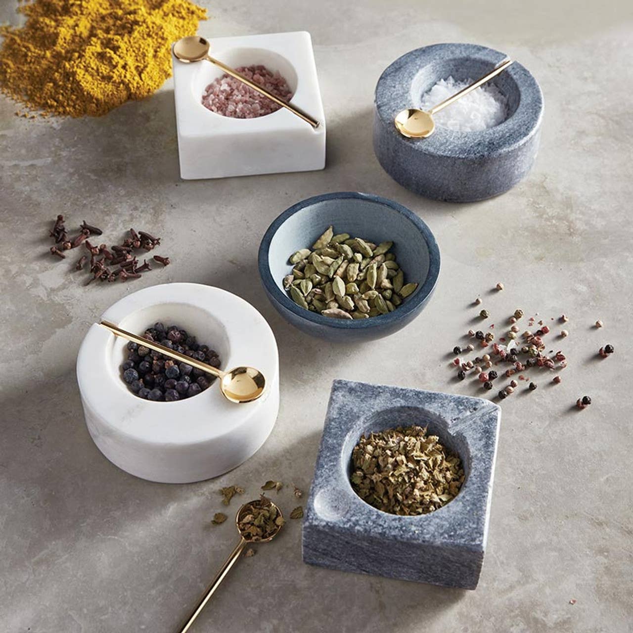 White Square Marble Pinch Pot with Spoon