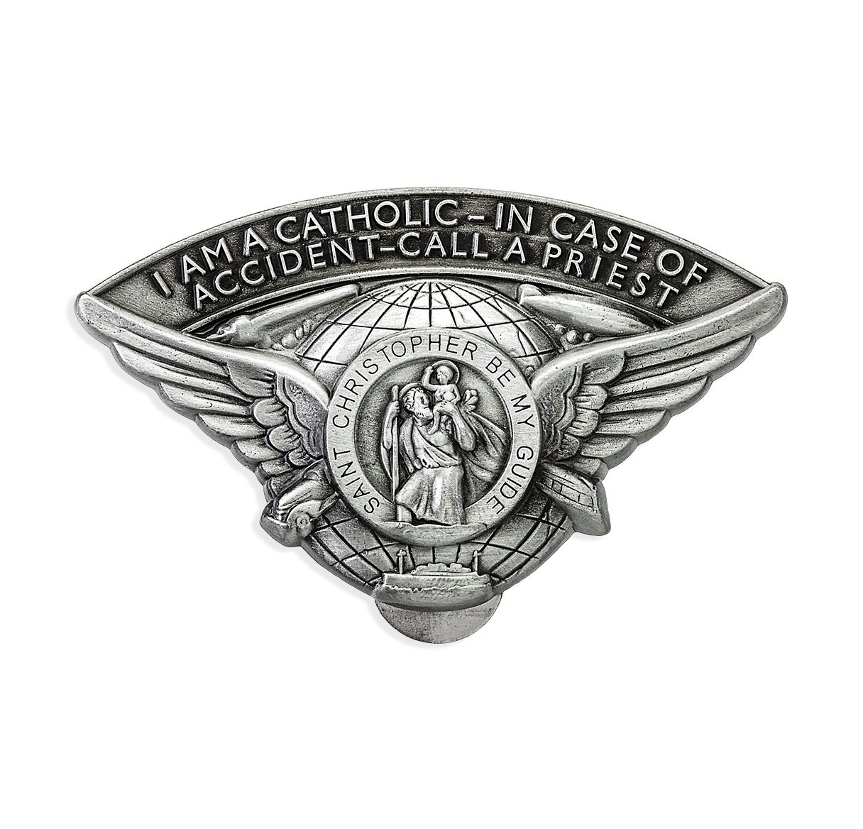 Winged Saint Christopher Over the Globe Auto Visor Clip