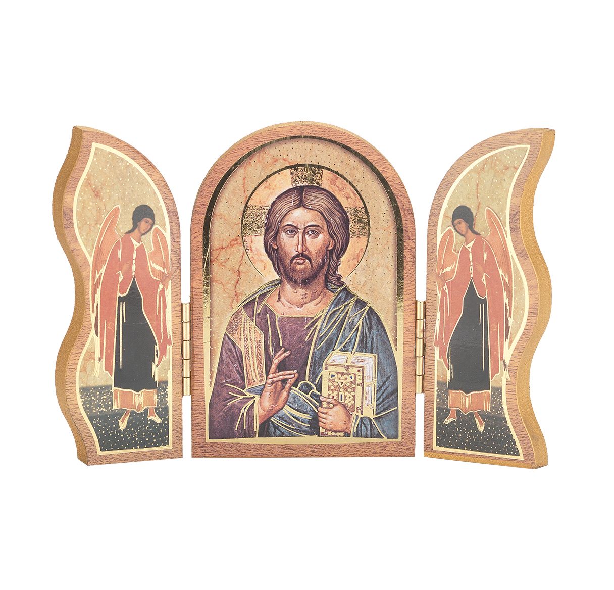 Christ All Knowing Standing Natural Wood Triptych