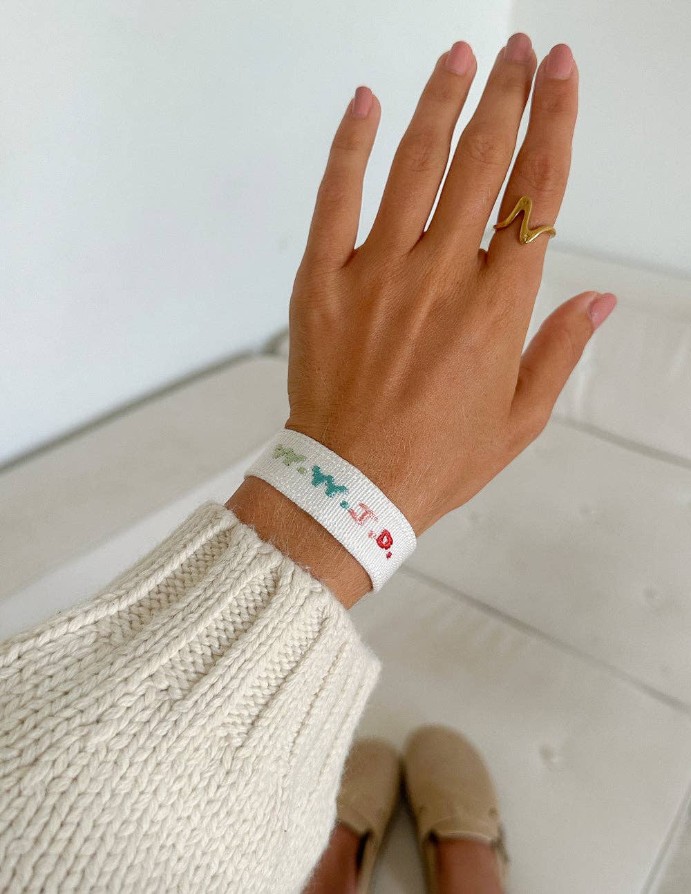 White WWJD Embroidered Bracelet