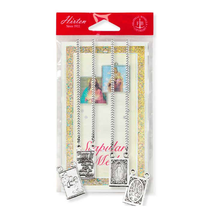 7/8" Genuine Pewter Scapular with Miraculous Medal on 2 18" Chains. Carded