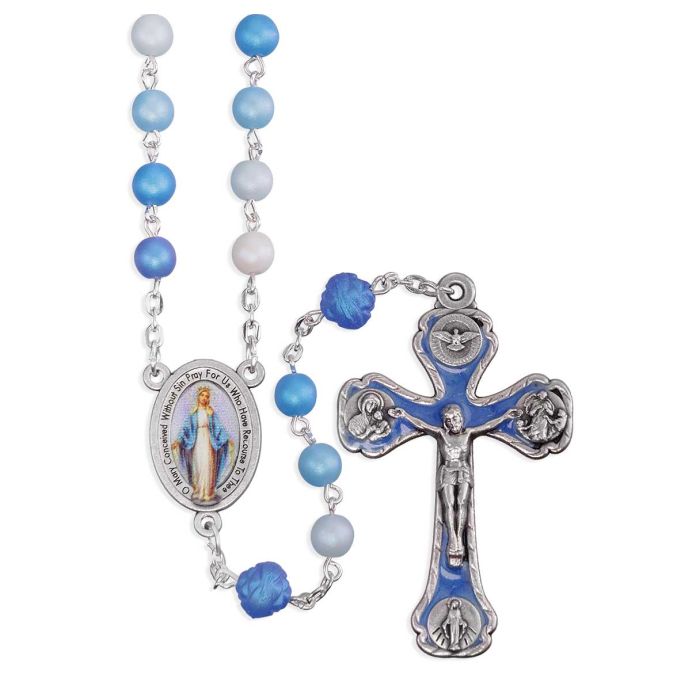6mm Madre Pearl Frosted Blue Rosary