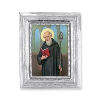 3 3/4" x 4 1/2" Silver Frame with a Saint Benedict Print-P65