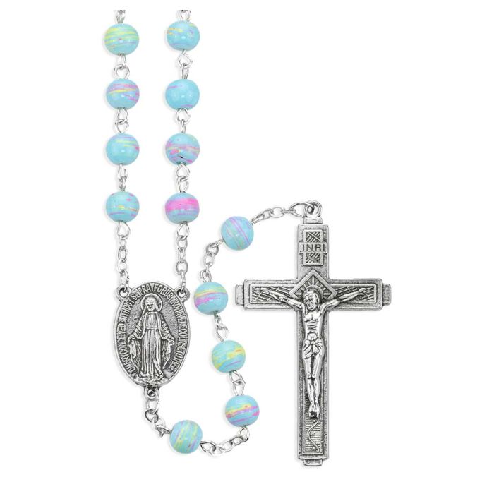 Aqua Glass Multi Colored Rosary