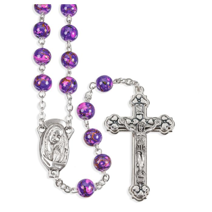 Amethyst Mosaic Glass Bead Rosary