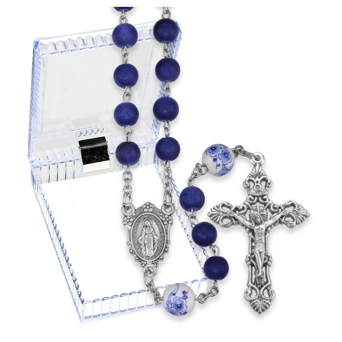 Frosted Blue Glass Rosary