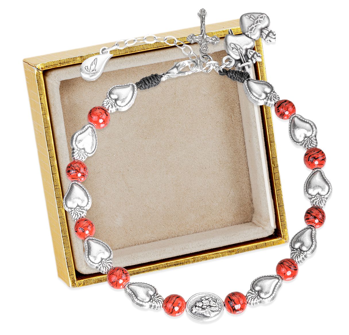 Sacred Hearts Rosary Bracelet with Sacred Hearts Medal and Crucifix, Boxed