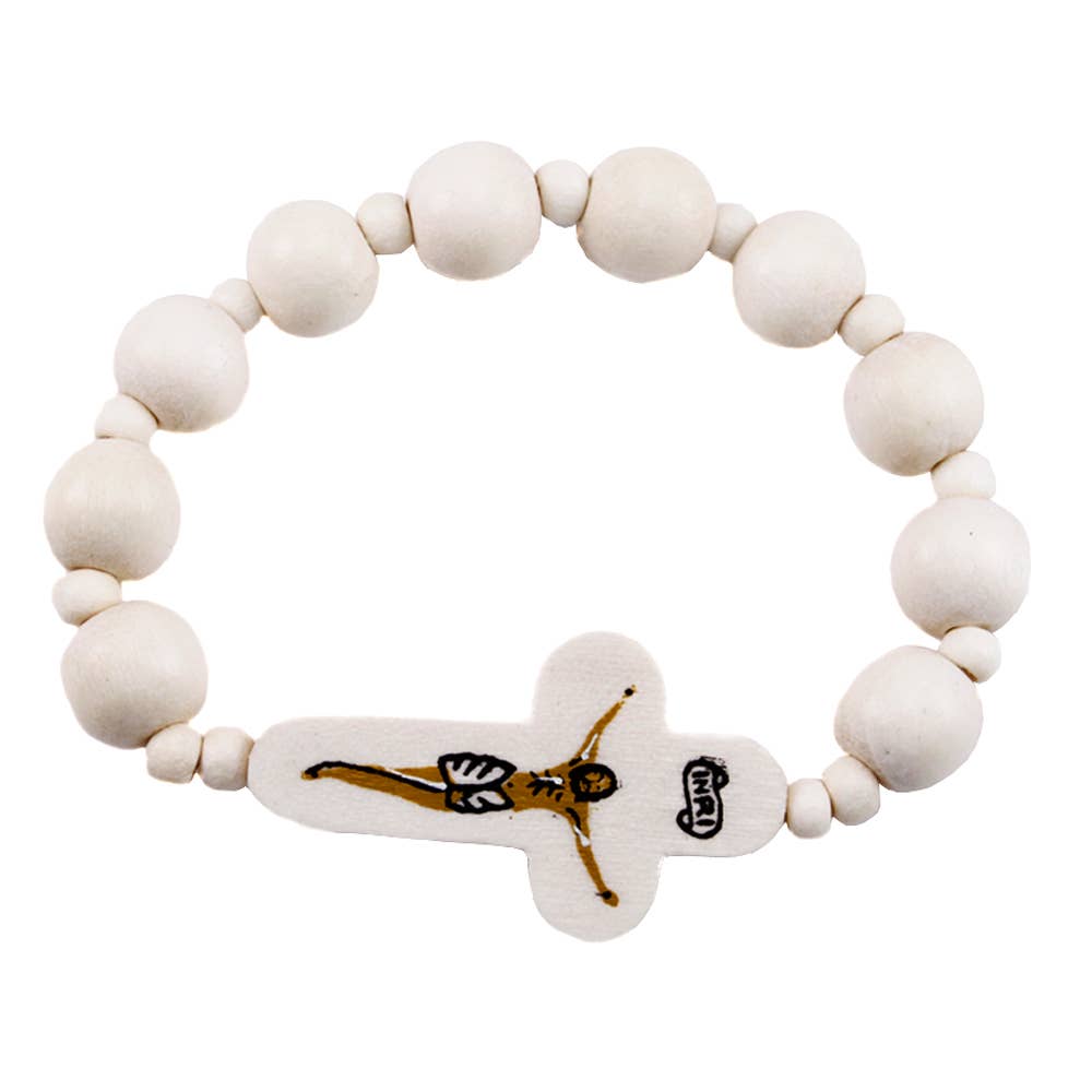 White Wooden Beads Rosary Bracelet