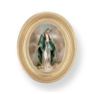 3 1/2" x 4 1/2" Gold Oval Frame with an Our Lady of Grace Print-P65