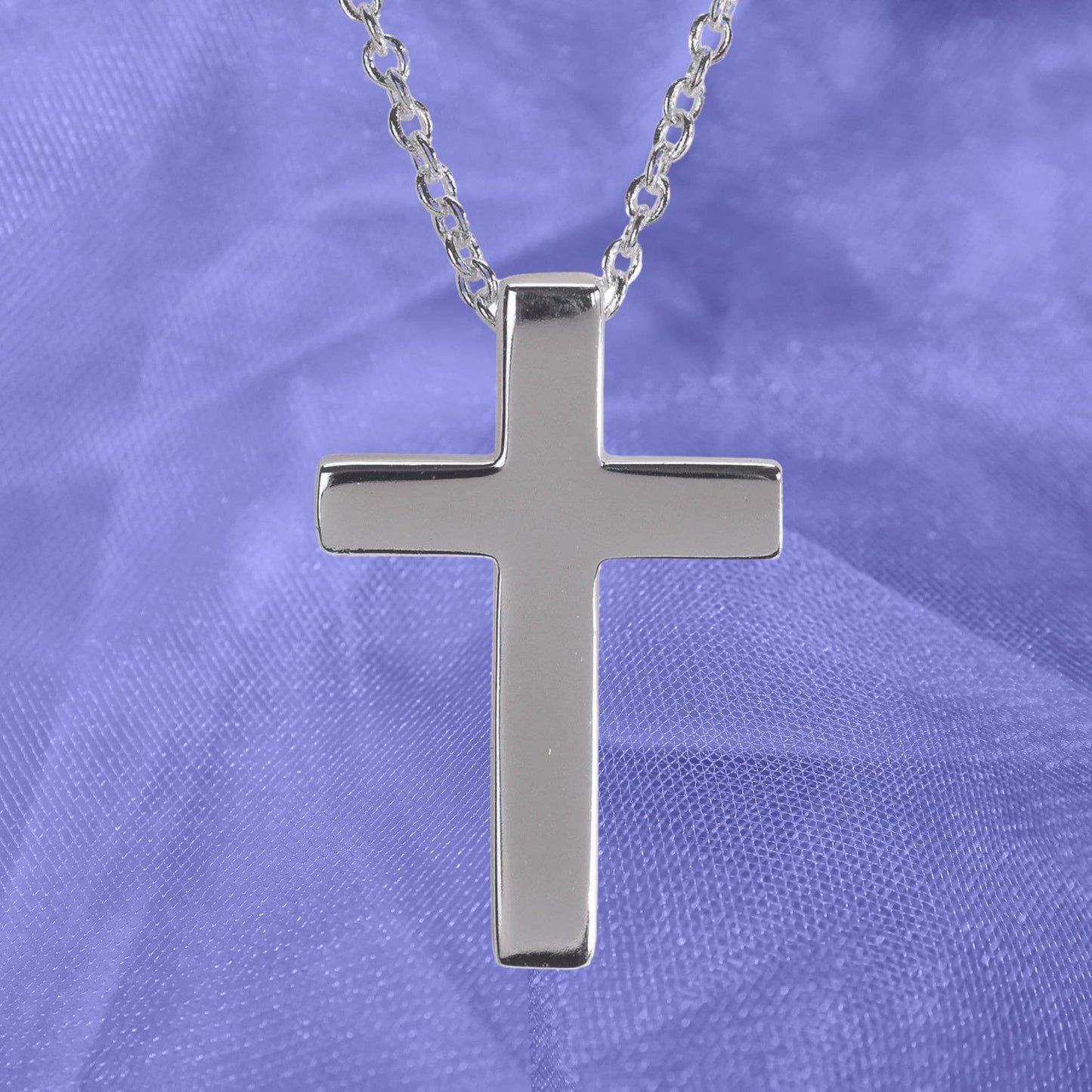 Silver Plated CZ Mini Thin Box Cross Necklace